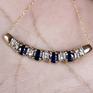 10k Gold ,diamond, and Sapphire Necklce